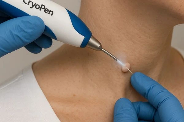 Person receiving cryotherapy Windsor for skin tag removal