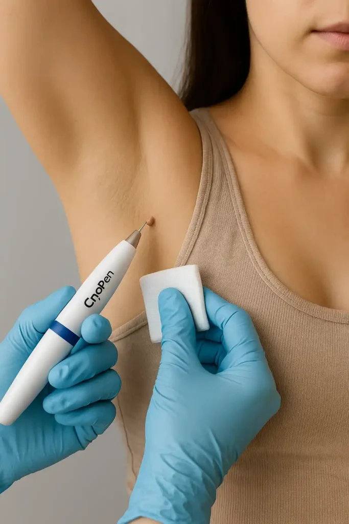 woman having cryopen to remove underarm skin tags Windsor