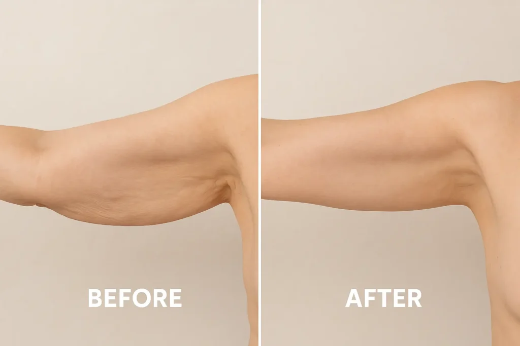 Picture of LA LIPO Windsor before and after results of skin tightening treatment on the upper arms.